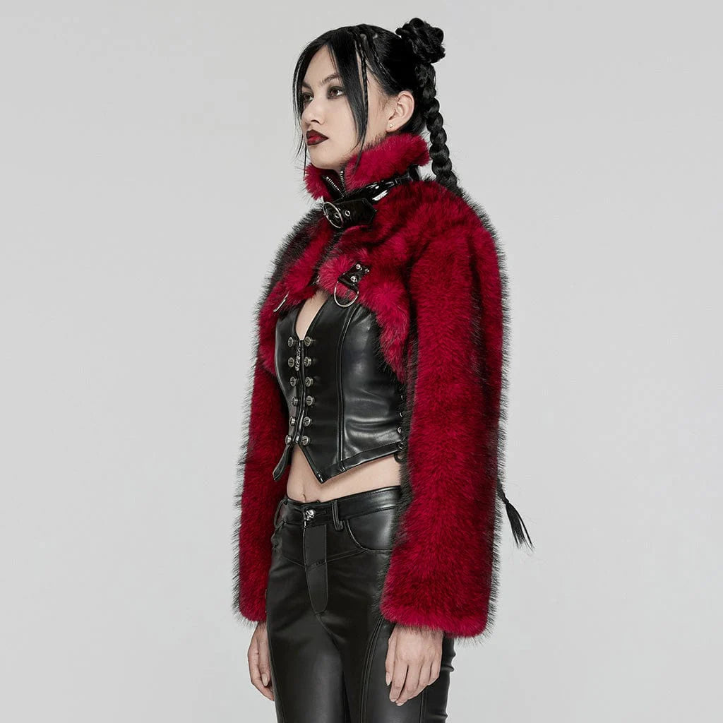 Faux Fur Short Jacket - Red