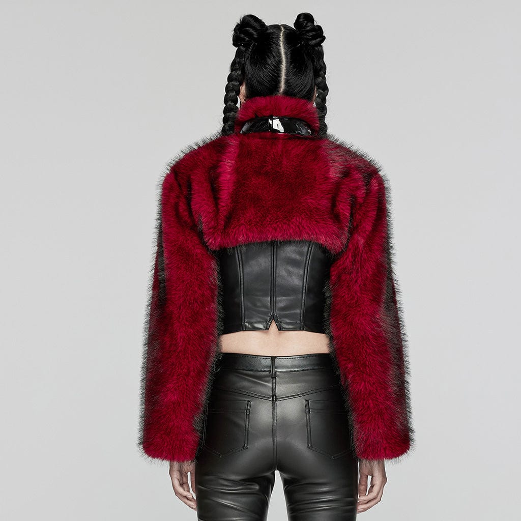 Faux Fur Short Jacket - Red