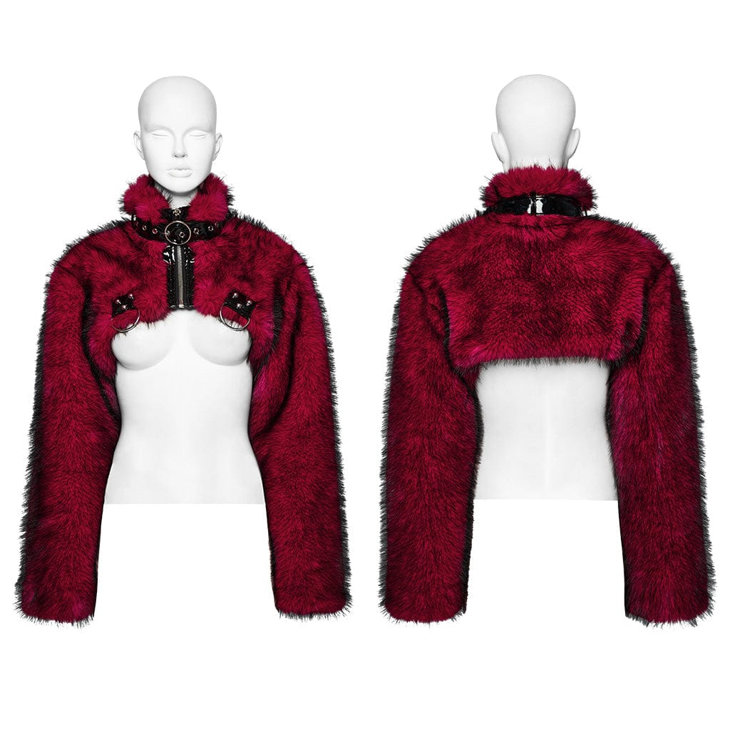 Faux Fur Short Jacket - Red