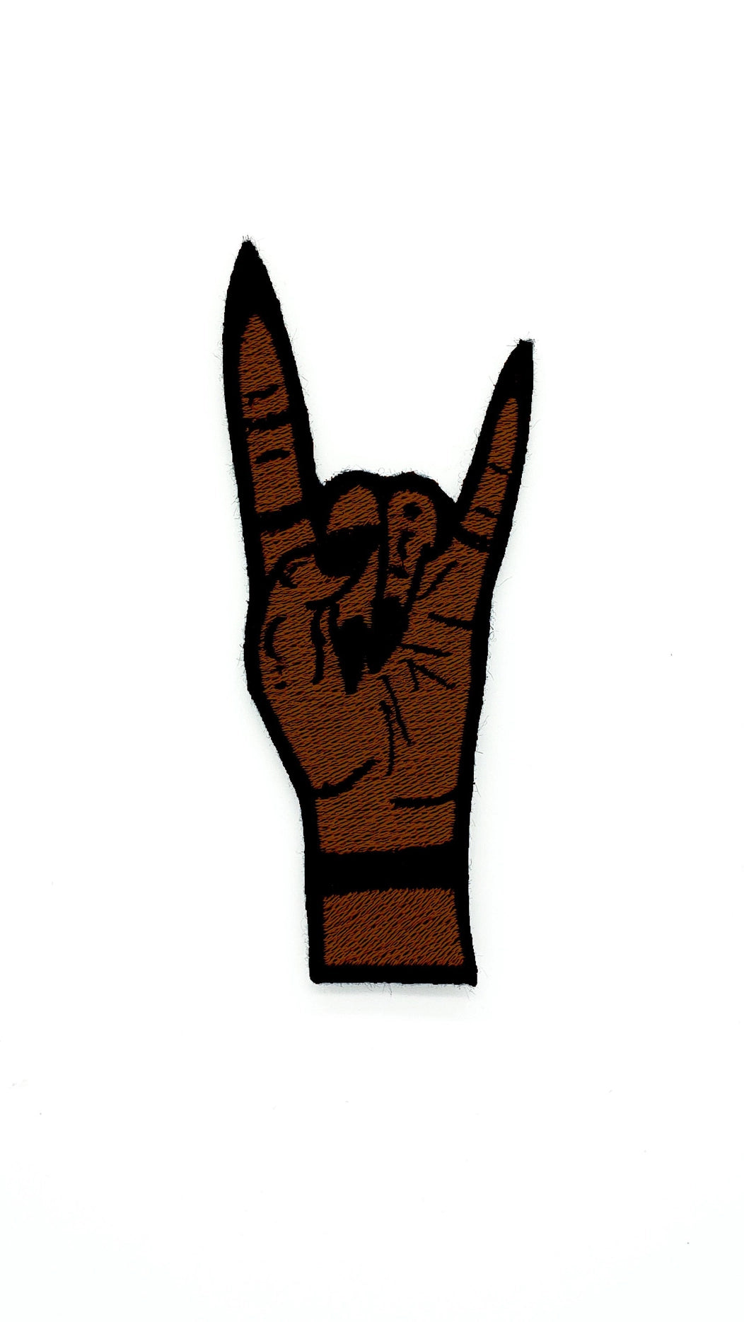 Witchy Metal Horns Hand Iron On Embroidered Patch - Dark Brown