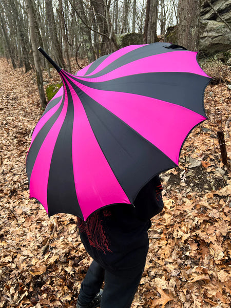 Batwing Pagoda Umbrella - Black/Hot Pink Striped