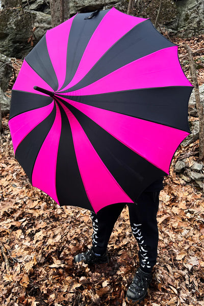 Batwing Pagoda Umbrella - Black/Hot Pink Striped