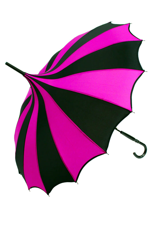 Batwing Pagoda Umbrella - Black/Hot Pink Striped