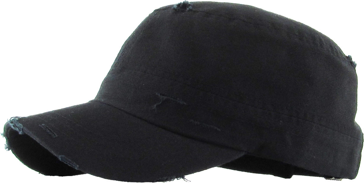 Distressed Army Cap - Black (Adjustable)
