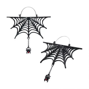 Black Plated Spiderweb with Dangle Spider Plug Hoops
