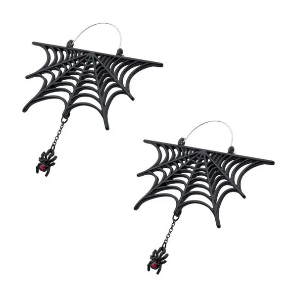 Black Plated Spiderweb with Dangle Spider Plug Hoops