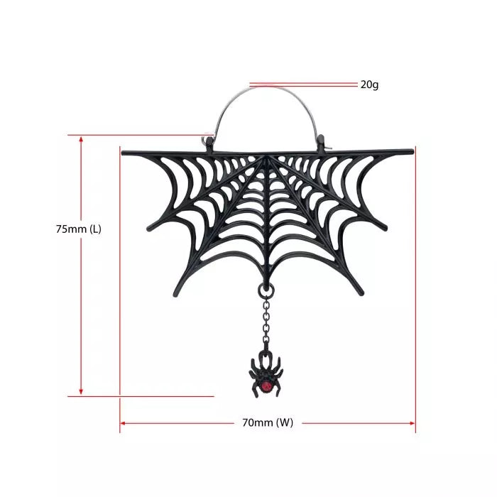 Black Plated Spiderweb with Dangle Spider Plug Hoops