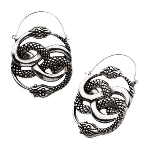 Antiqued & Polished Finish Intertwined Snakes Plug Hoops
