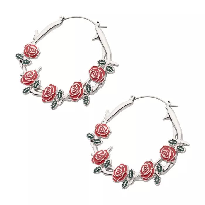 Enamel Roses on Vines Plug Hoops