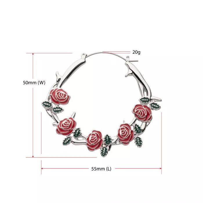 Enamel Roses on Vines Plug Hoops