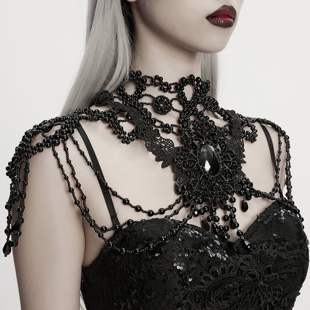 Black Lace Beaded Shoulder Harness