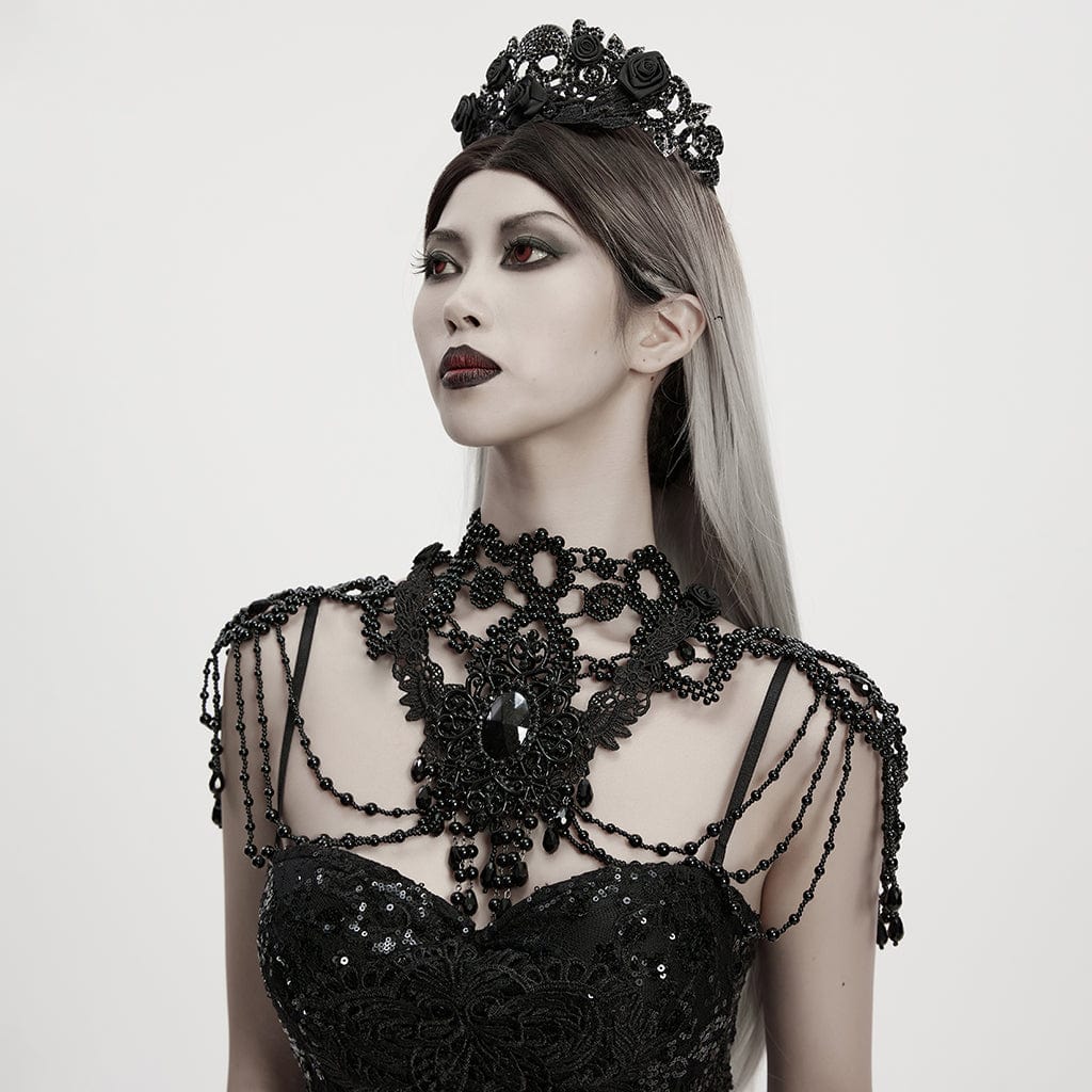 Black Lace Beaded Shoulder Harness