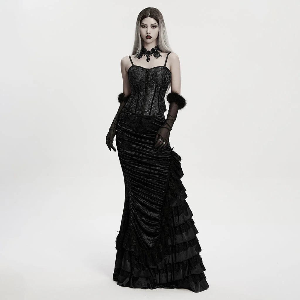 Gothic Rose Beaded Lace Necklace - Black