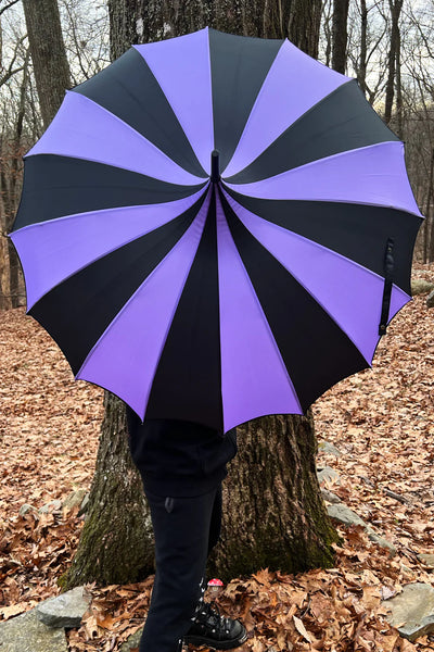 Batwing Pagoda Umbrella - Black/Purple Striped