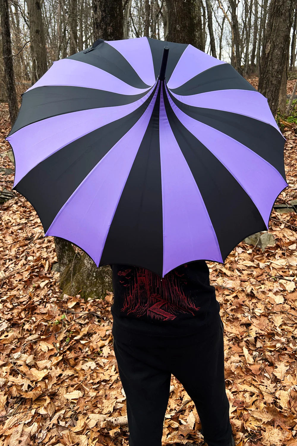 Batwing Pagoda Umbrella - Black/Purple Striped