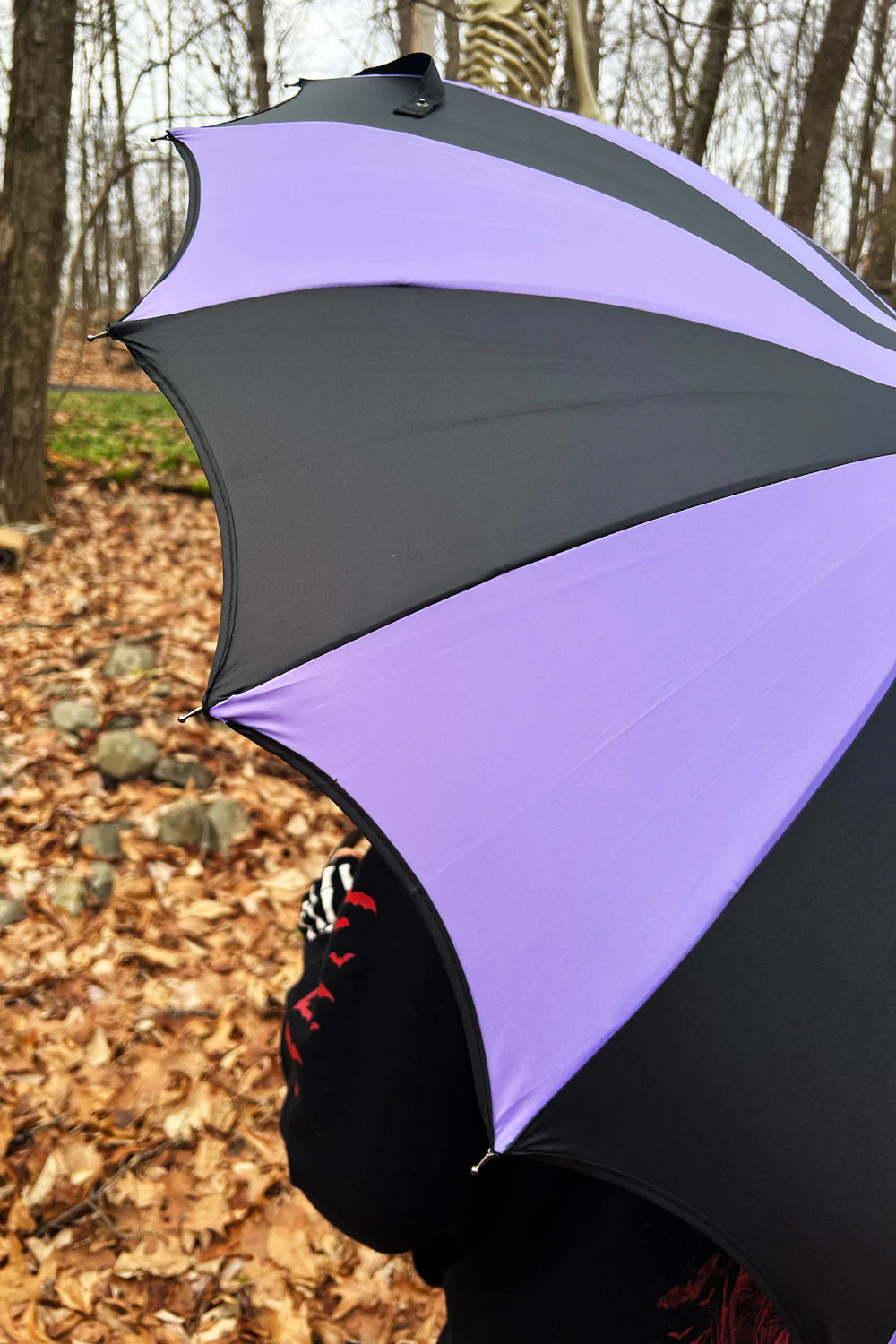 Batwing Pagoda Umbrella - Black/Purple Striped