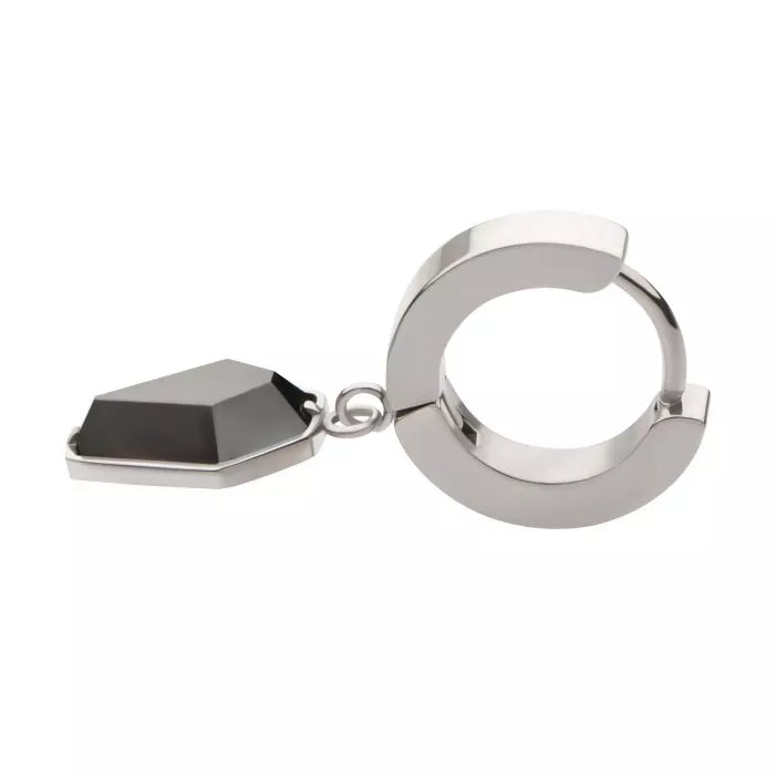 Steel Dangle Pronged Black Coffin Huggie Earrings
