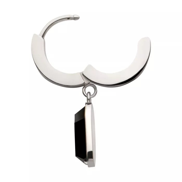 Steel Dangle Pronged Black Coffin Huggie Earrings
