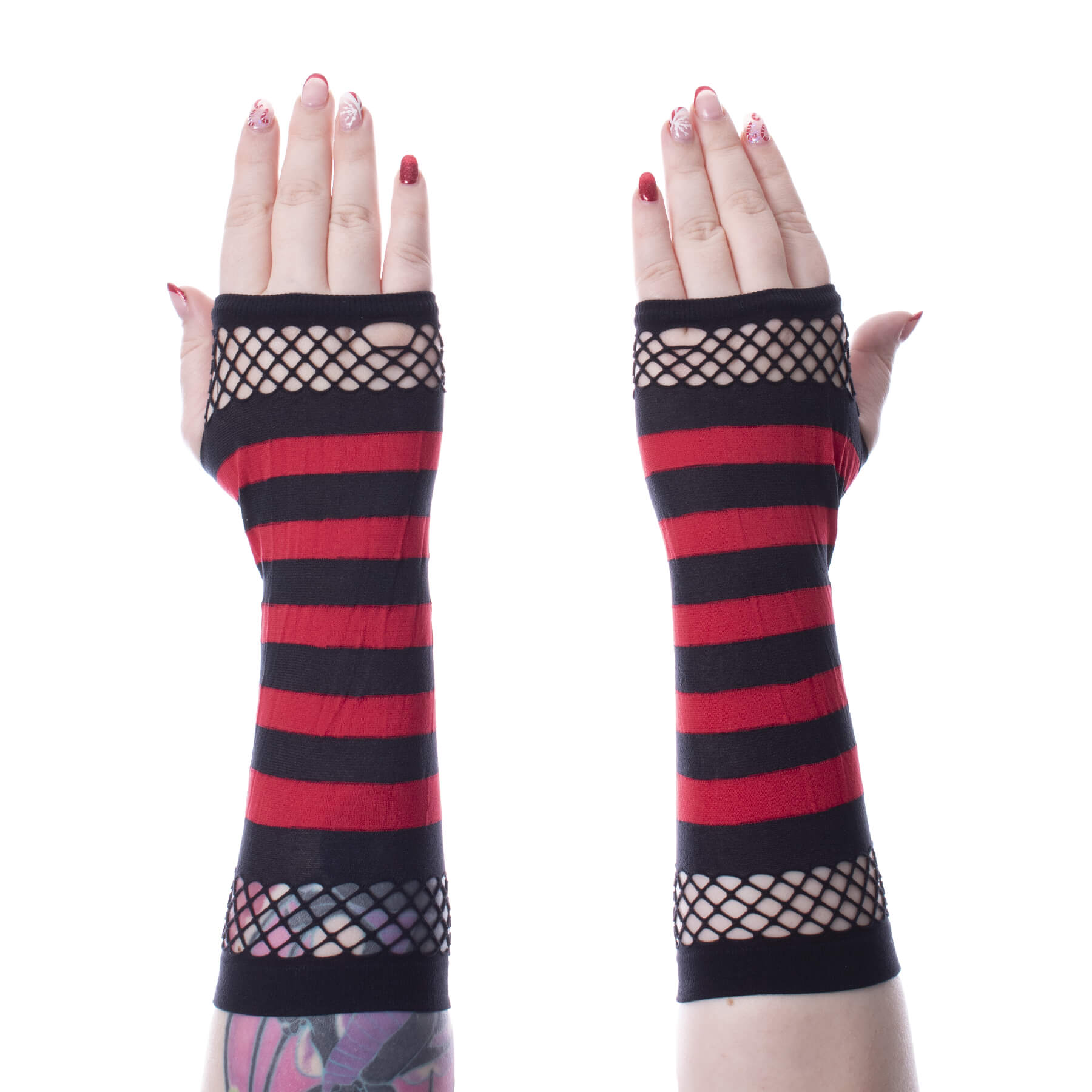 Striped Mesh Armwarmers - Black/Red