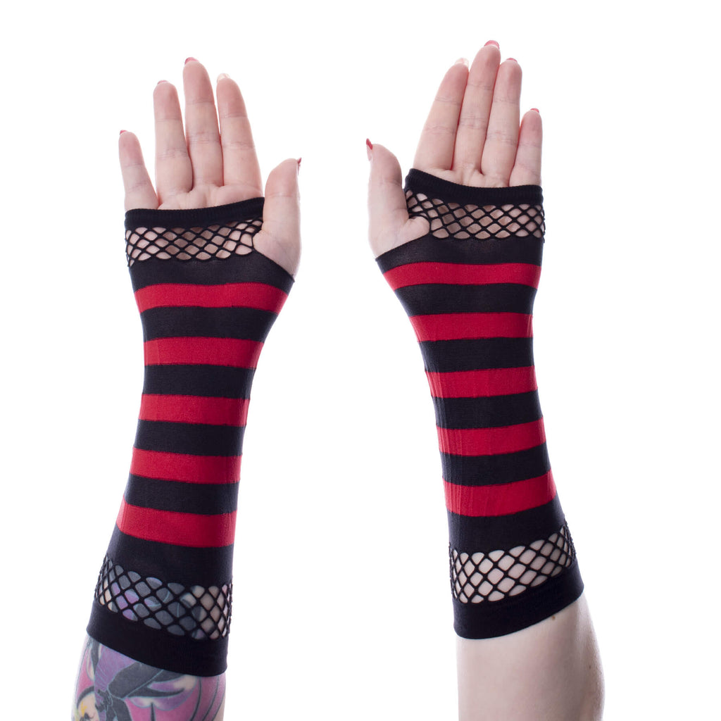 Striped Mesh Armwarmers - Black/Red