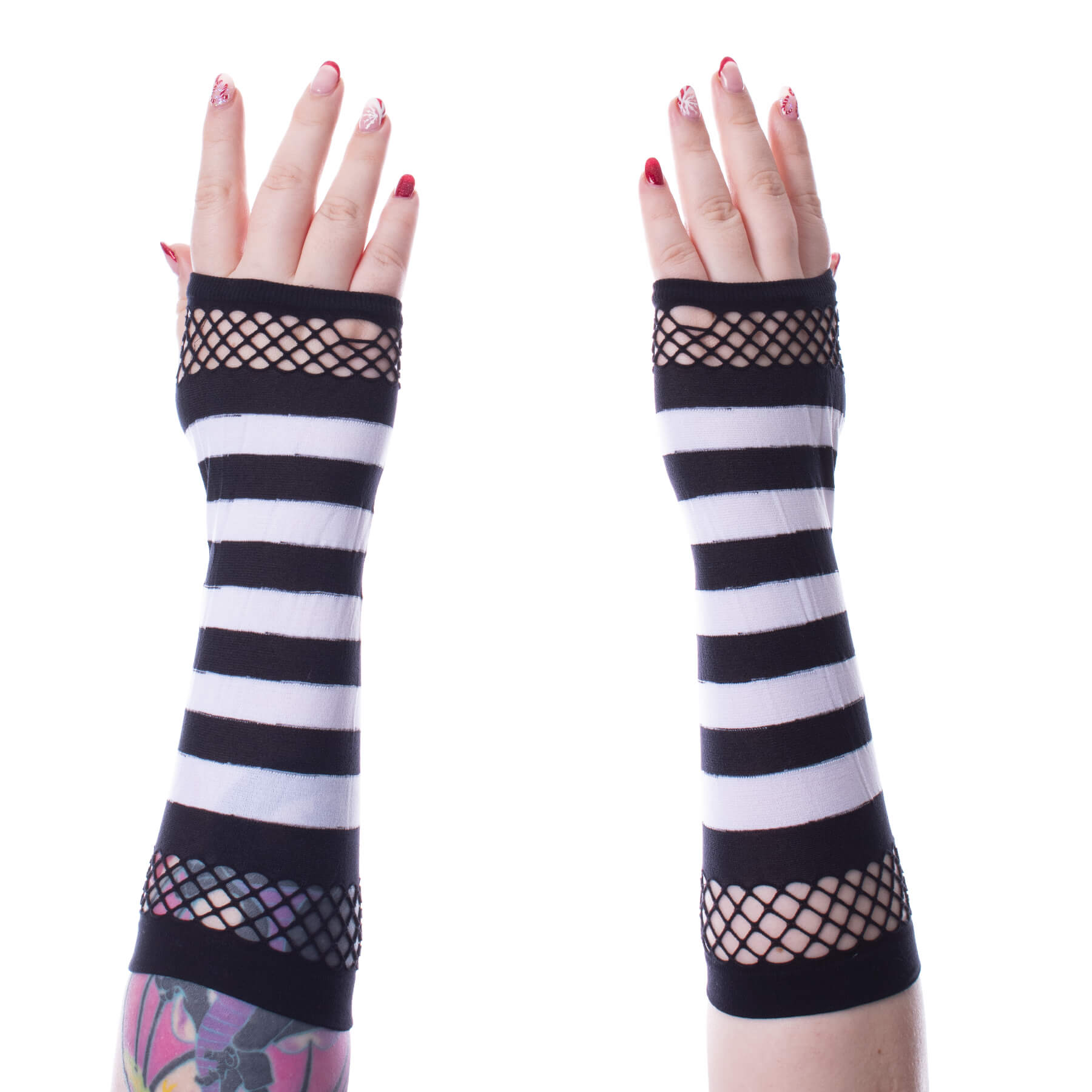 Striped Mesh Armwarmers - Black/White