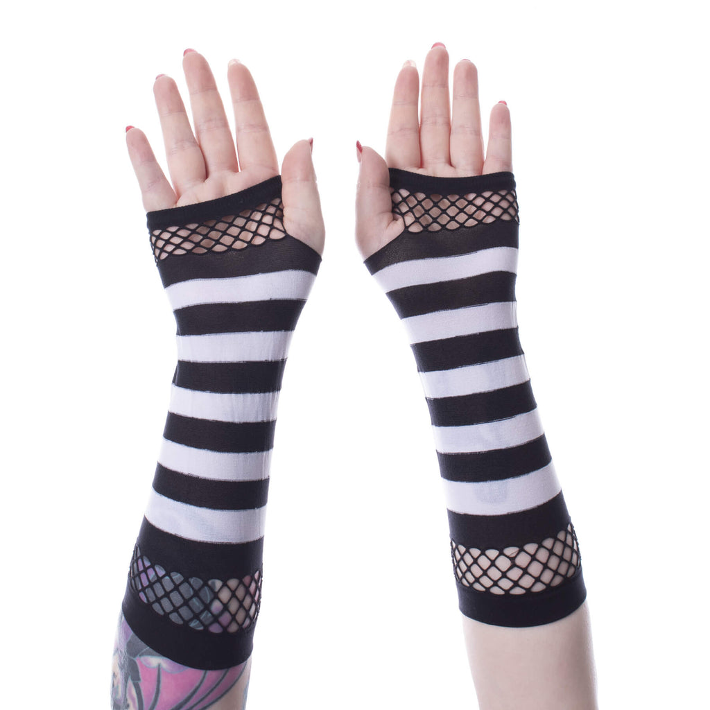Striped Mesh Armwarmers - Black/White