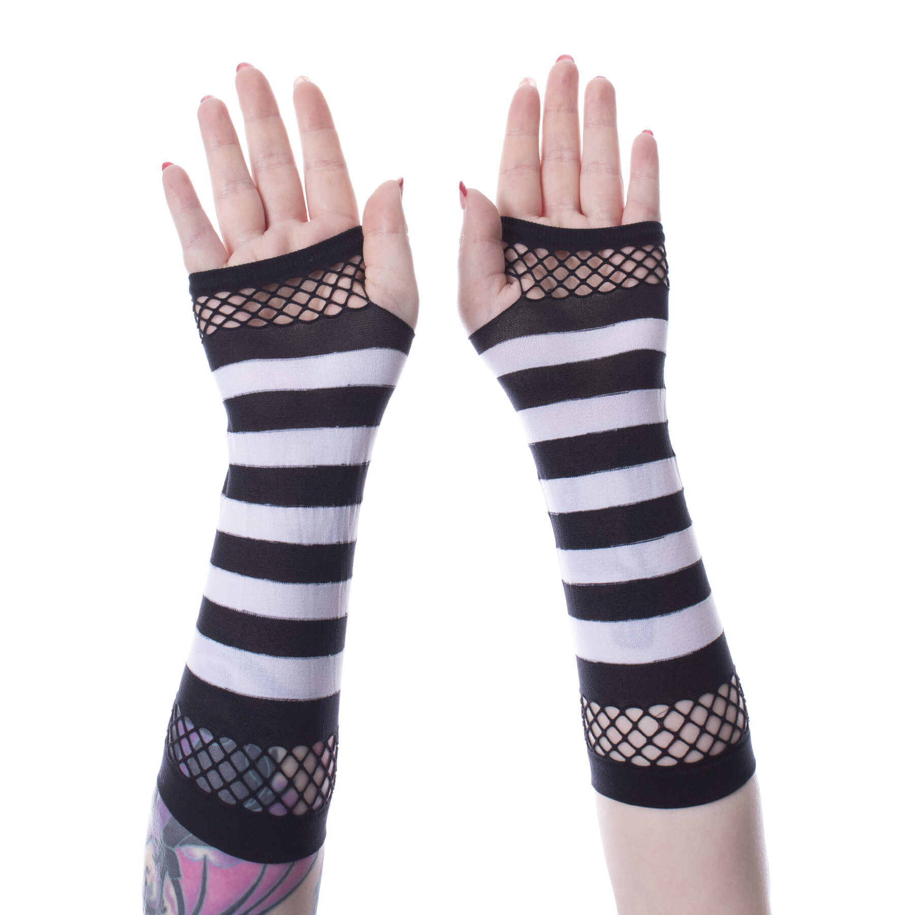 Striped Mesh Armwarmers - Black/White
