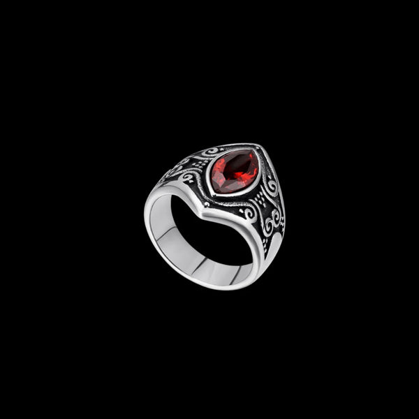 Vintage Vampire Gothic Style Stainless Steel Ring - Red