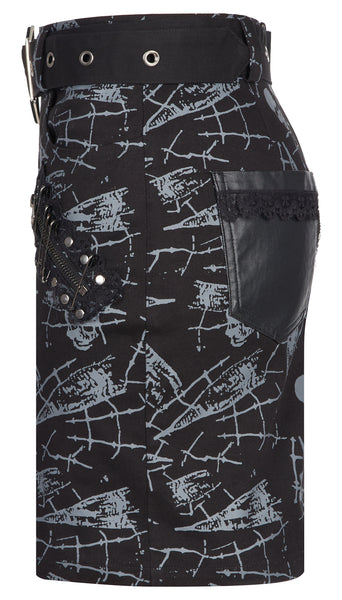 Gothic Skull Printed Skirt