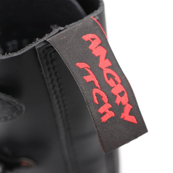 14-Hole 5-Buckle Black Leather Boots