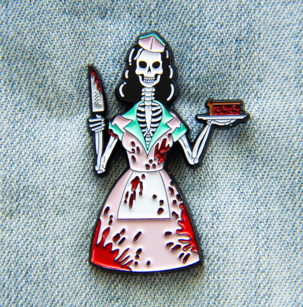 1950's Bloody Skeleton Waitress Horror Enamel Pin
