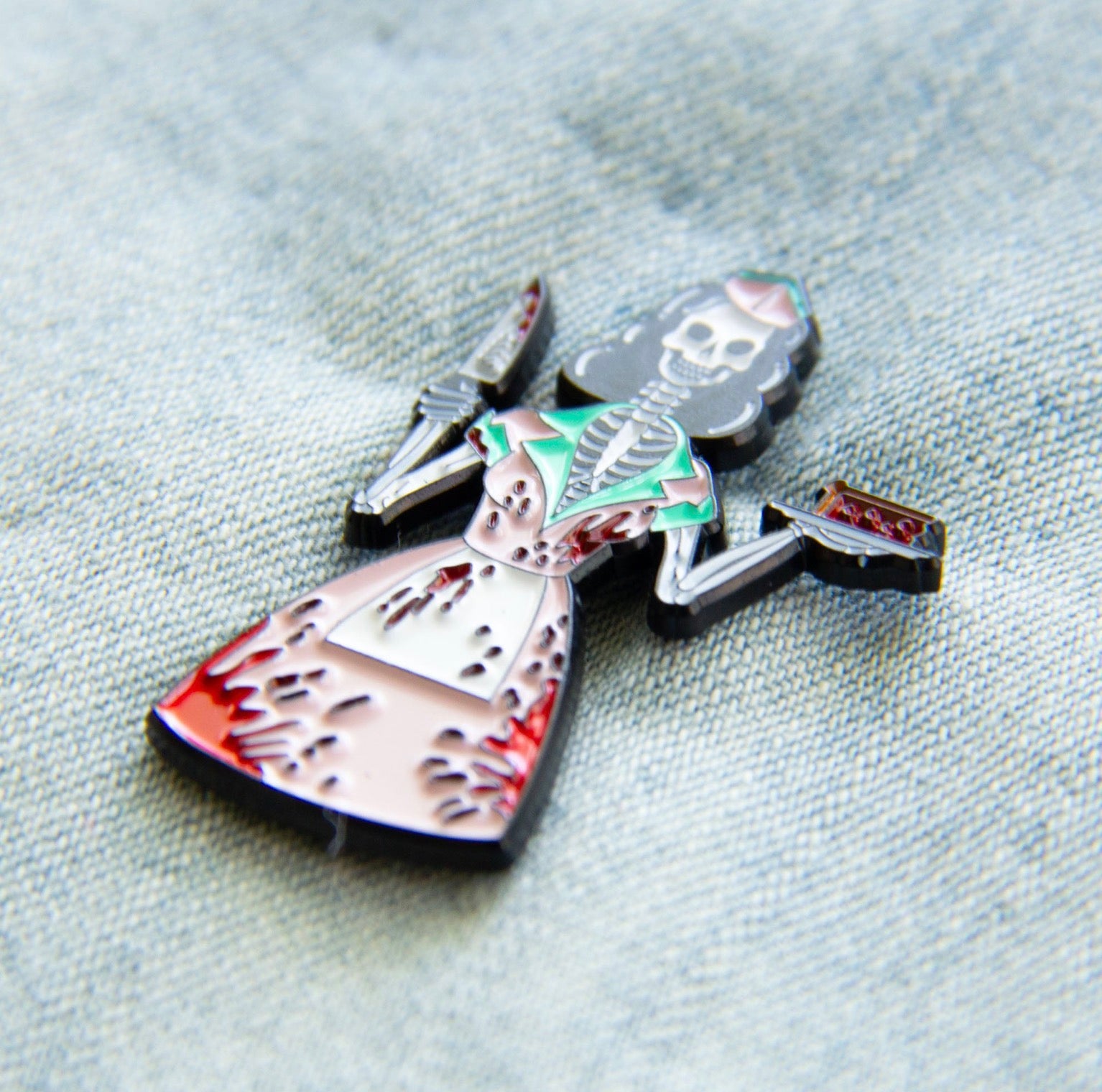 1950's Bloody Skeleton Waitress Horror Enamel Pin