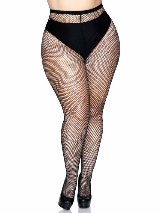 Backseam Fishnet Pantyhose -Black Plus Size