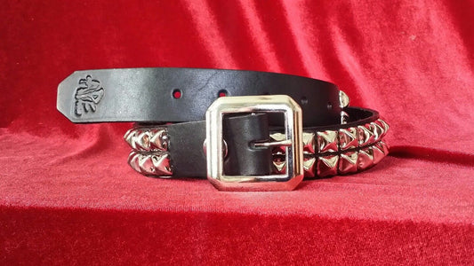 Black Leather Two Row Pyramid Belt