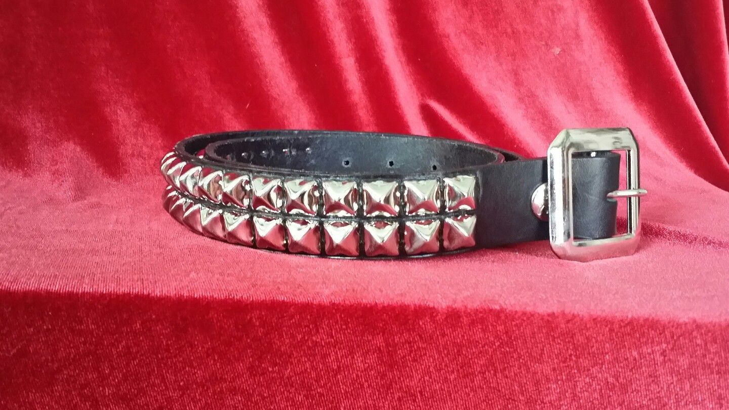 Black Leather Two Row Pyramid Belt