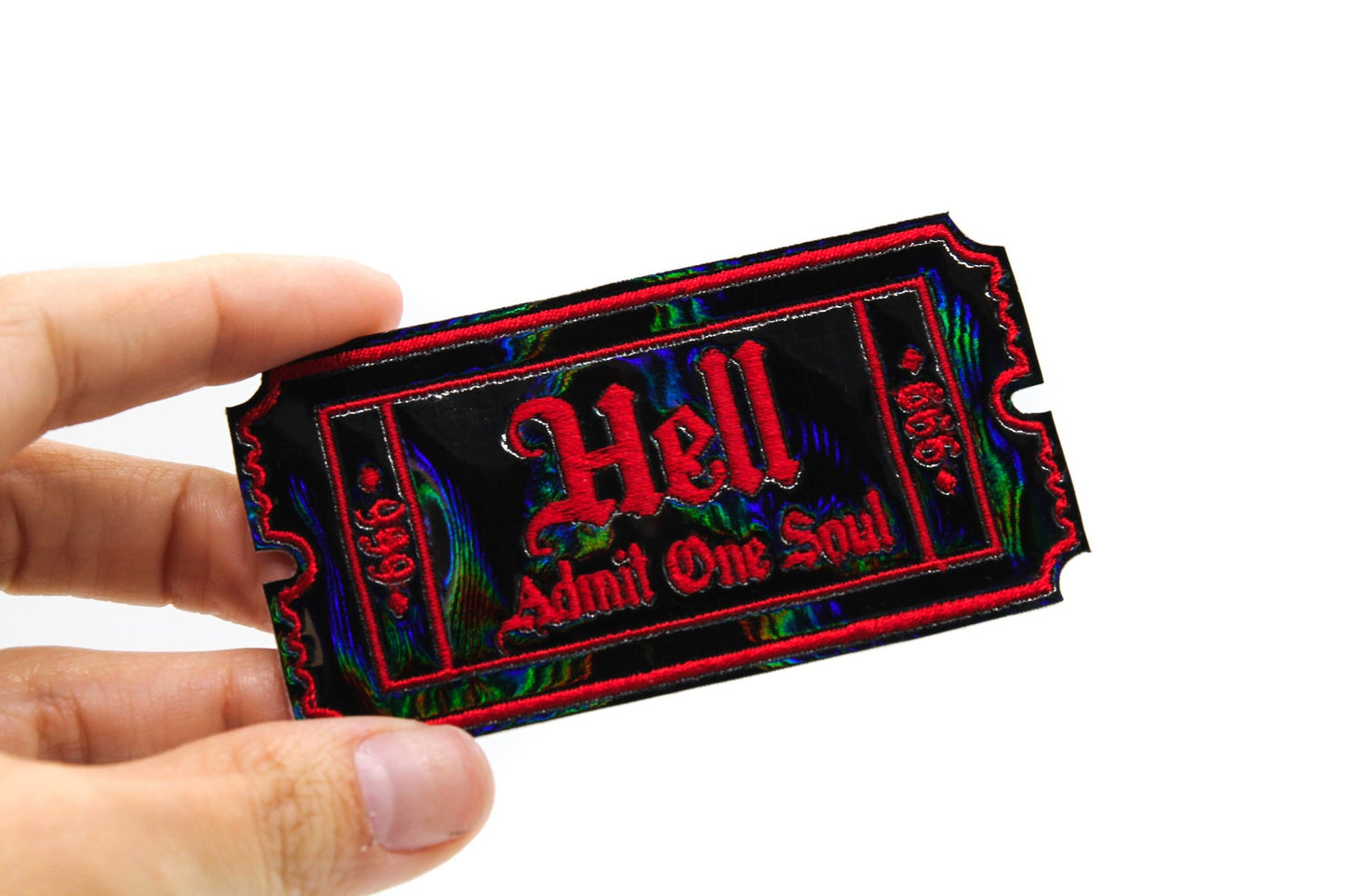 Hell Admit One Soul 666 - Black Holo Vinyl Patch