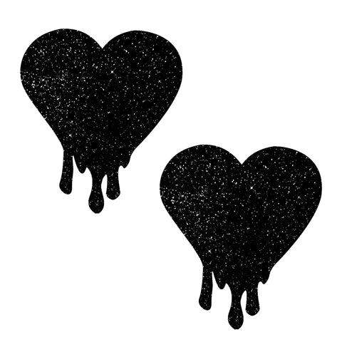 Love: Black Glitter Hearts Nipple Pasties