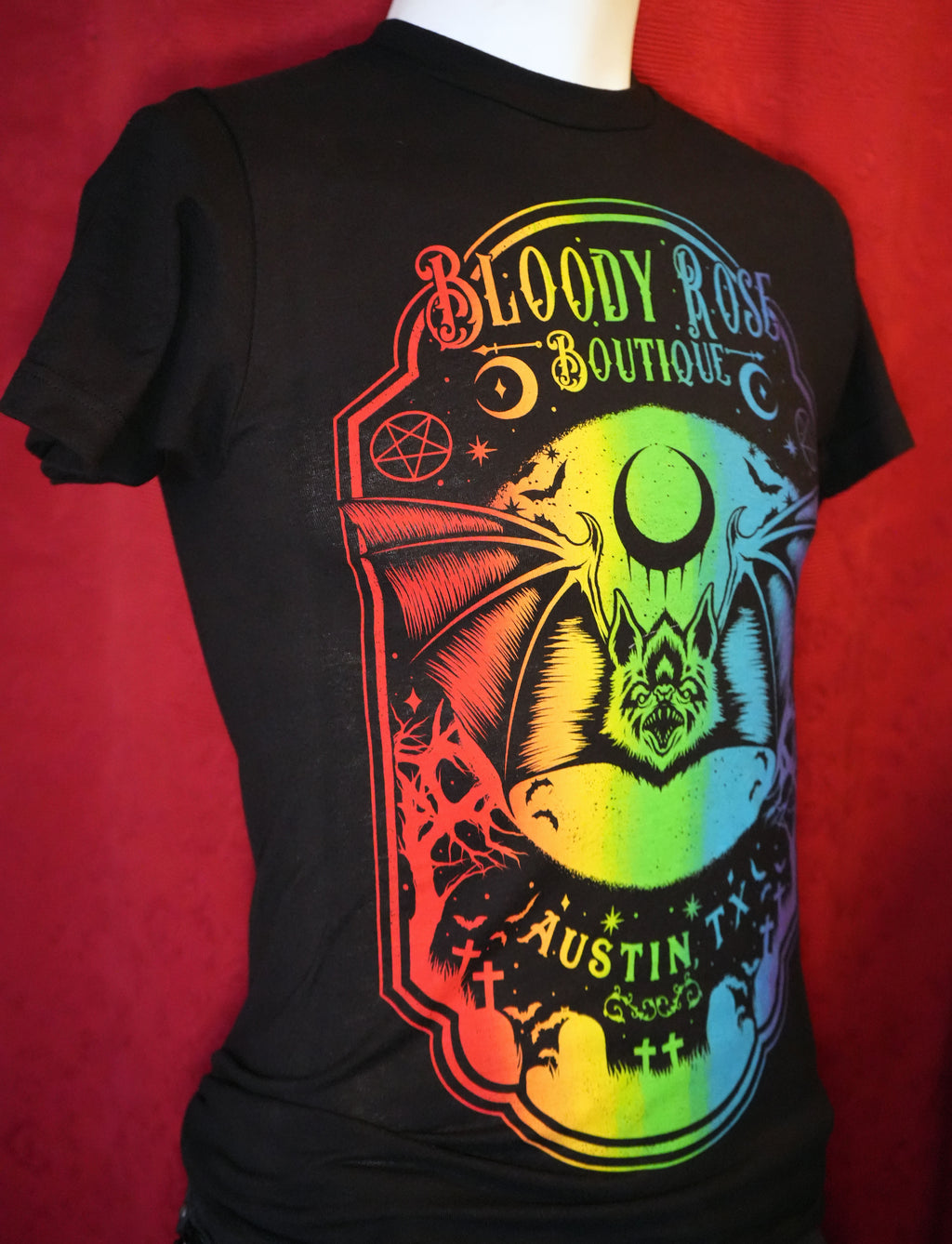 Bloody Rose Rainbow Pride Bat - Unisex T-Shirt