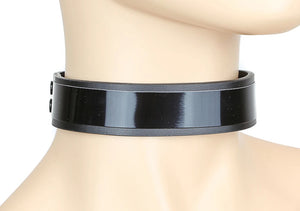 Black Leather Choker with Black Metal Plate