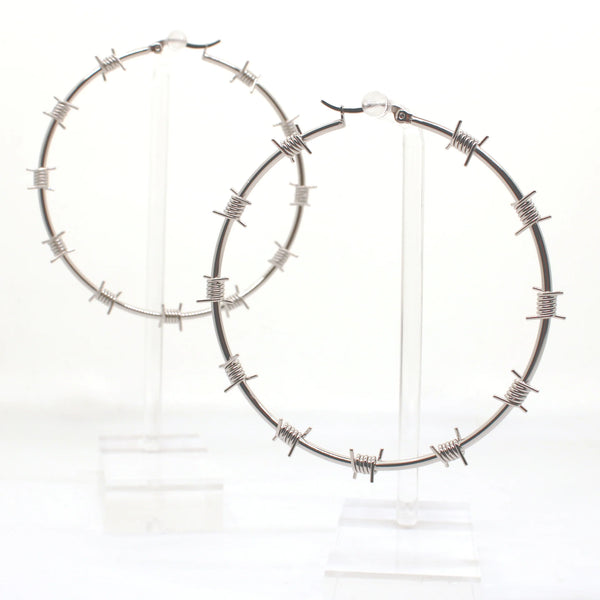 Barbed Wire Hoop Earrings - Silver