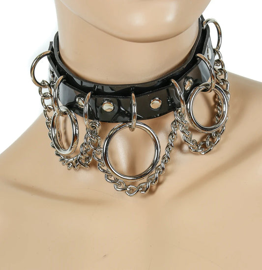 Black Vinyl 3-Ring Hanging Chain Choker