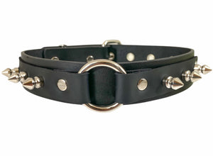 1 1/8" Black Vegan Leather Spike O-Ring Collar