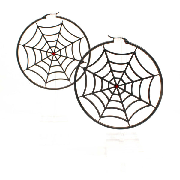 Spiderweb Hoop Earrings - Black