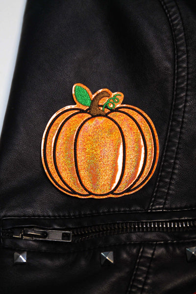 Orange Holographic Pumpkin Embroidered Iron on Patch