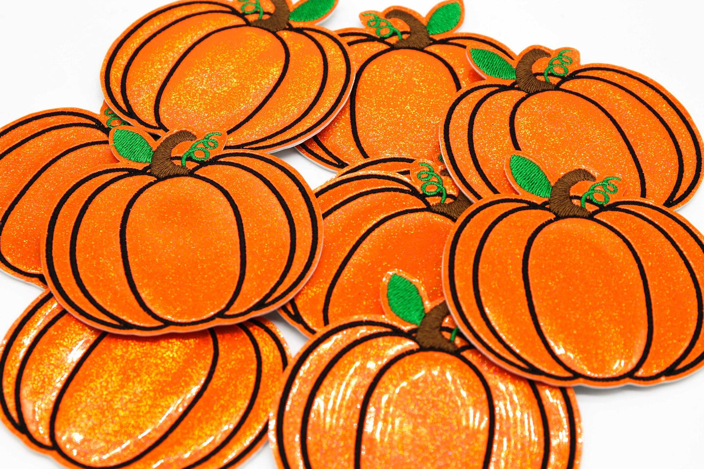 Orange Holographic Pumpkin Embroidered Iron on Patch