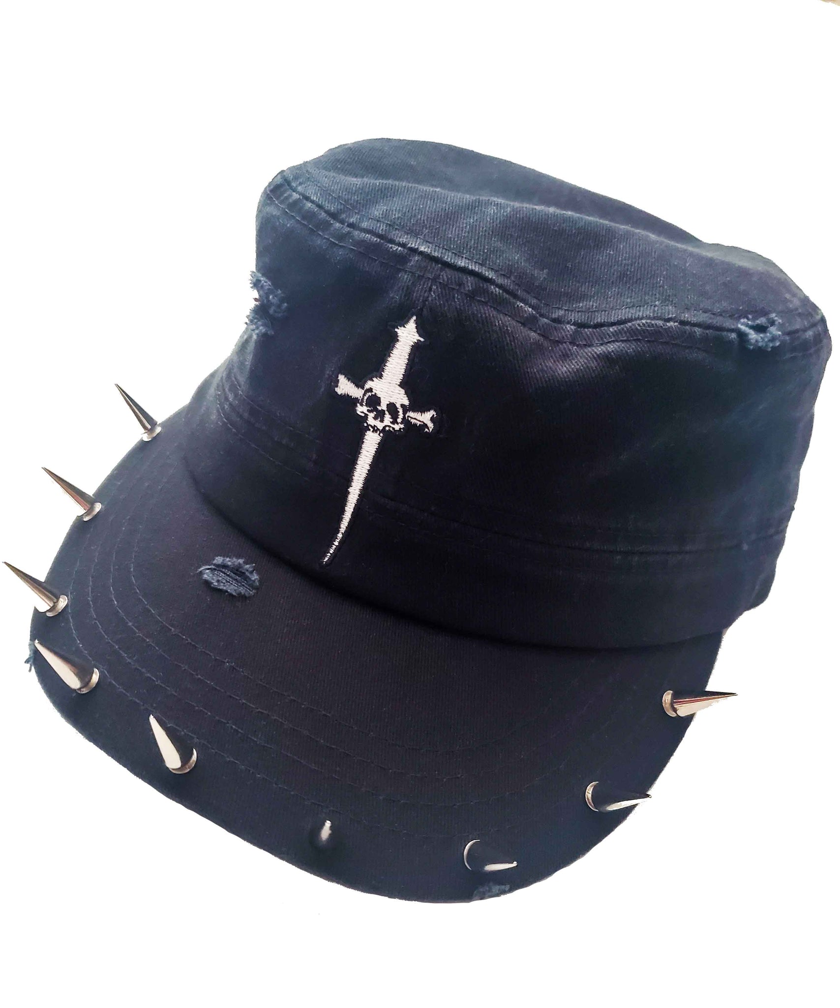Spiked Distressed "Rivethead" Hat