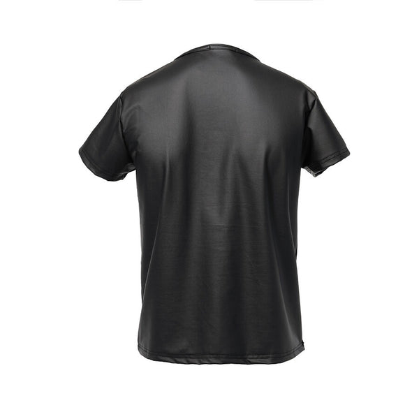Faux Leather T-Shirt with Mesh Panels