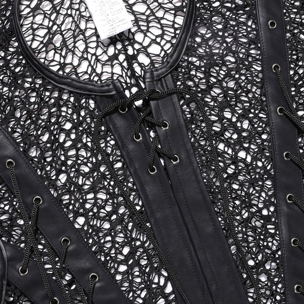 Gothic Lace-Up Fishnet T-Shirt