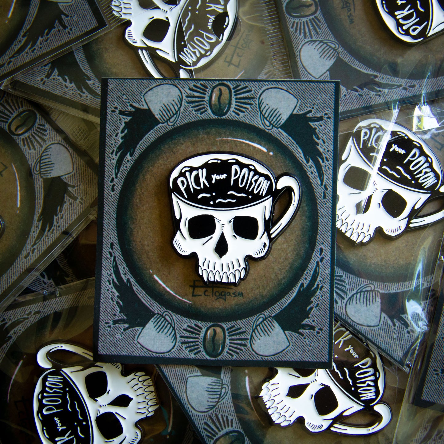 Pick Your Poison Skull Coffee Cup Enamel Pin