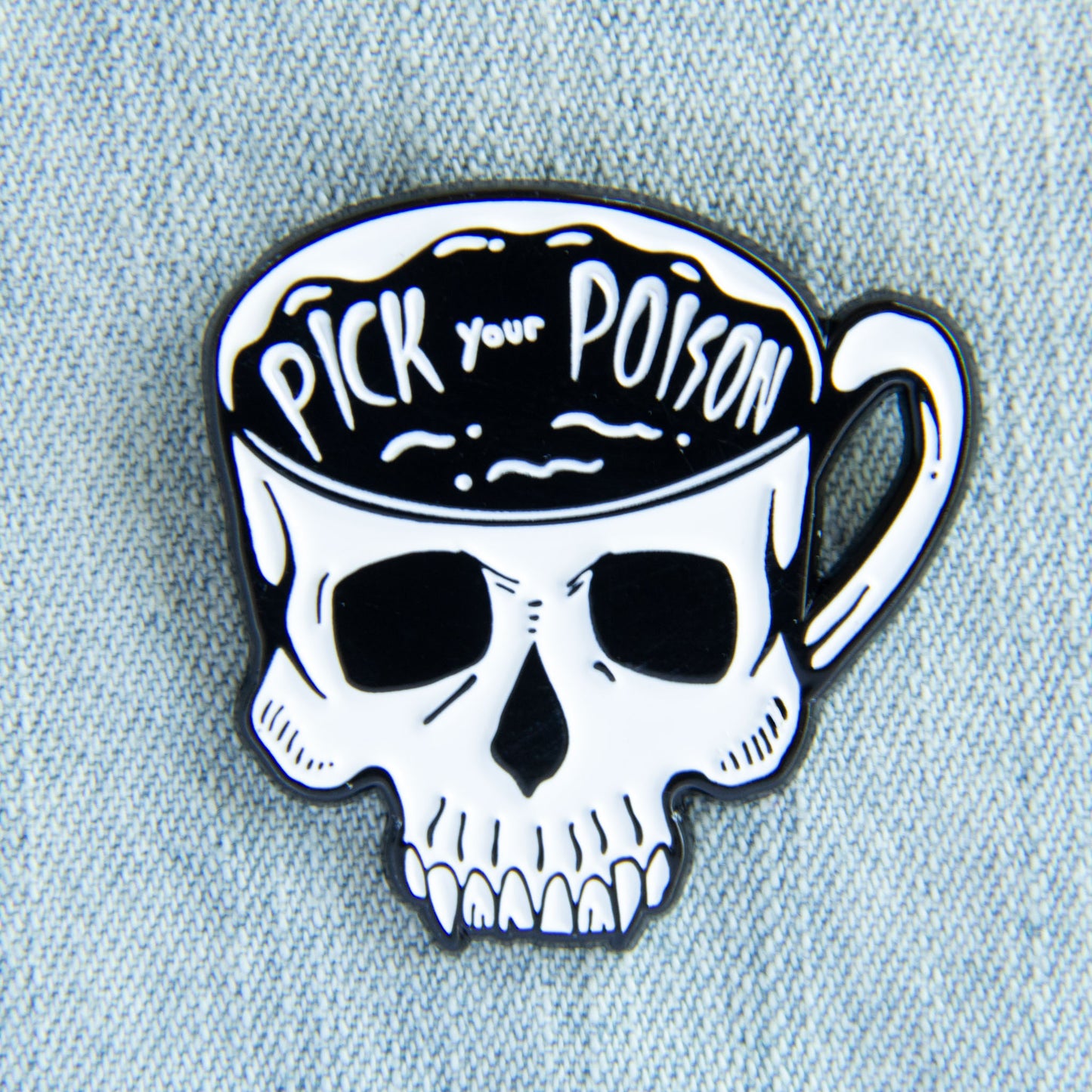 Pick Your Poison Skull Coffee Cup Enamel Pin